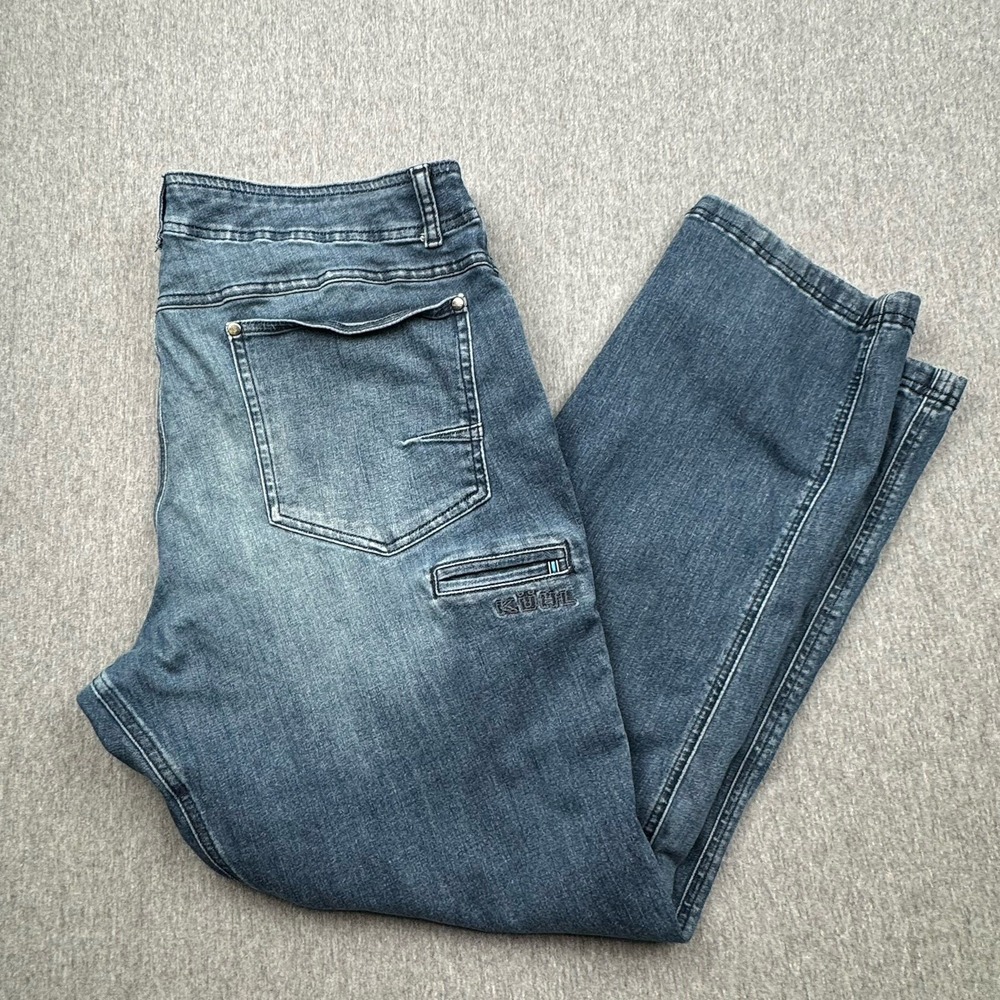 Kuhl Klasik Fit Denim Jeans Mens Sz 40X30 Blue Straight Leg Stretch 5200 Hiking